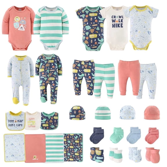The Peanutshell Baby Boy Happy Camper Cotton Layette Gift Set, Baby Clothes Essentials, 30-Piece