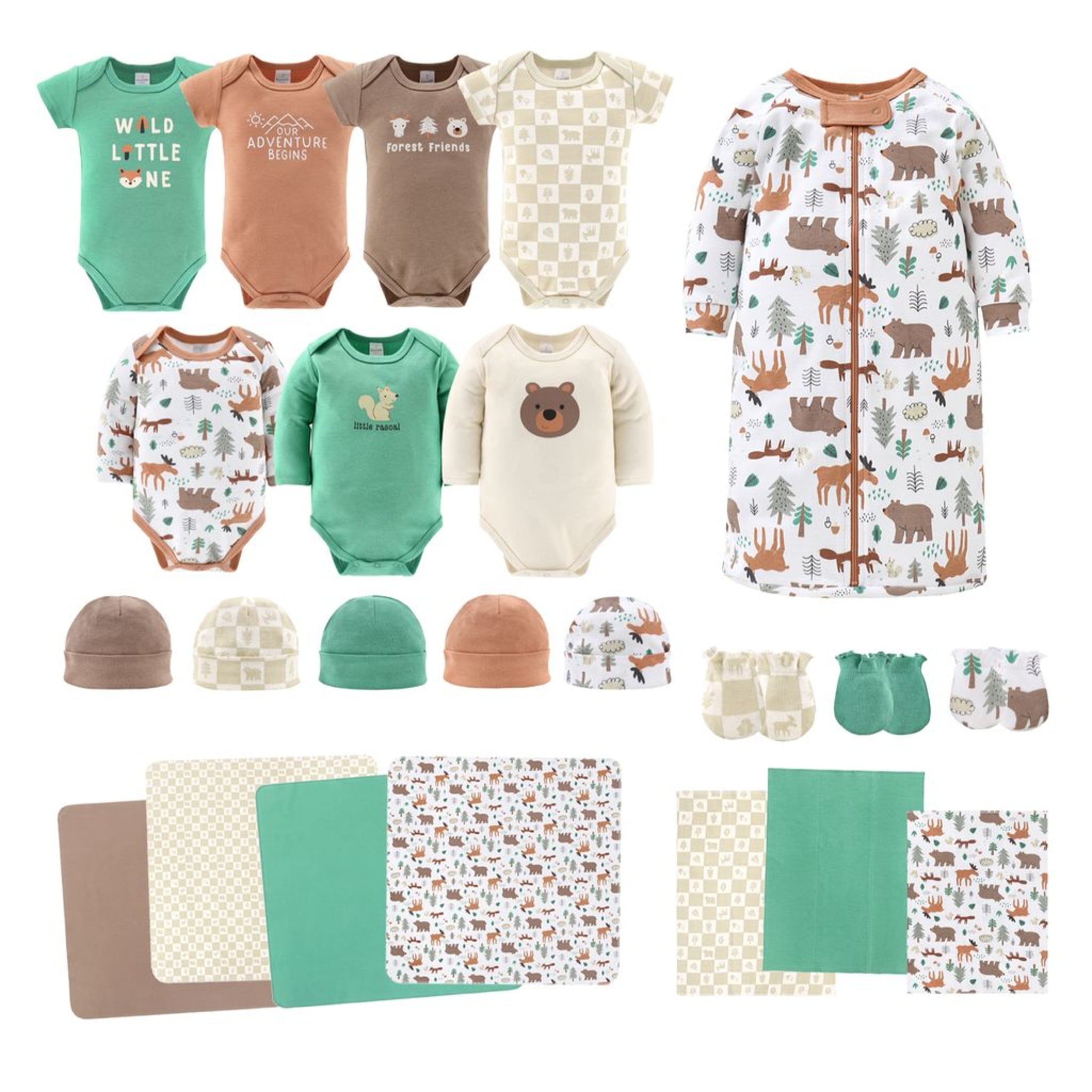 The Peanutshell Newborn Baby Layette Gift Set for Baby Boys, Woodland Animals, 23 Essential Pieces, 0-3 Months