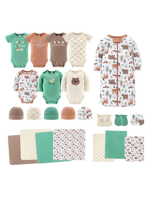 Baby Boy Woodland Animals Cotton Layette Gift Set, Baby Clothes Essentials, 23 Piece