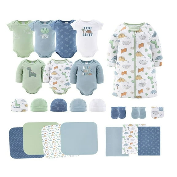 The Peanutshell Newborn Layette Gift Set for Baby Boys or Baby Girls, 23 Essential Pieces, Dino, 0-3 Months