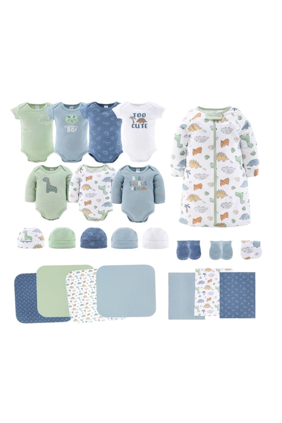 Newborn Layette Gift Set for Baby Boys or Baby Girls, 23 Essential Pieces, Dino, 0-3 Months