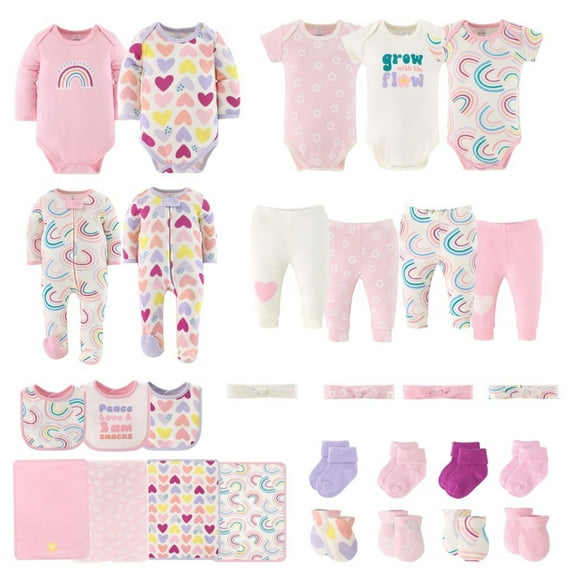 The Peanutshell Newborn Baby Layette Gift Set for Baby Girls, Pretty Sweet, 0-3 Months, 30-Piece