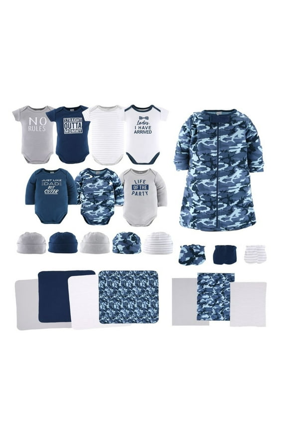 Newborn Baby Layette Gift Set for Boys, Shower Gift Essentials, Blue Camo