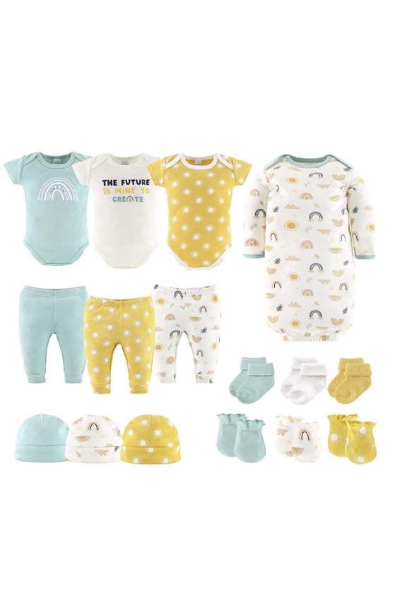 Newborn Layette Gift Set for Baby Boys or Baby Girls, Sunny Side Up, 16 Essential Pieces, 0-3 Months