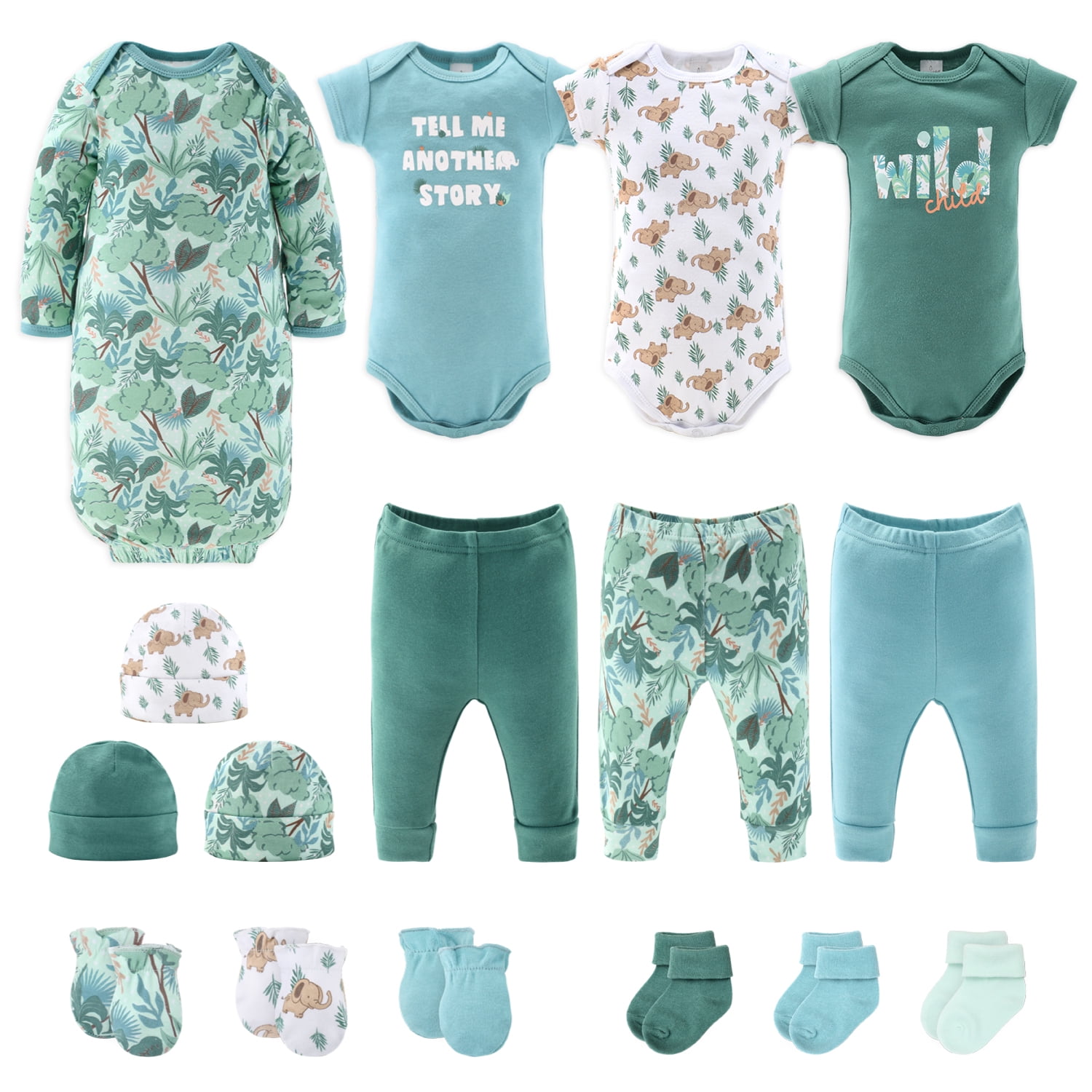 Peanutshell Newborn Layette Set, 16 Pieces, 0-3 Months, Blue Green ...