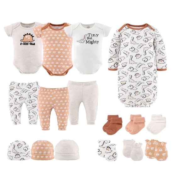 The Peanutshell Tiny Dino Baby Layette Set, Baby Clothes for Boys and Girls, 0-3 Months, 16 Piece Set