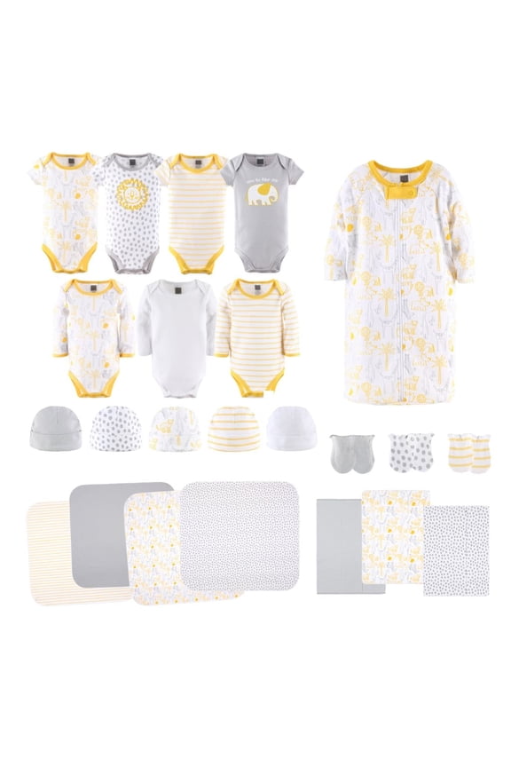 Newborn Layette Gift Set for Baby Boys or Girls, Yellow Safari, 23 Essential Pieces, 0-3 Months