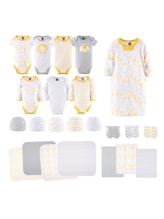 Newborn Layette Gift Set for Baby Boys or Girls, Yellow Safari, 23 Essential Pieces, 0-3 Months
