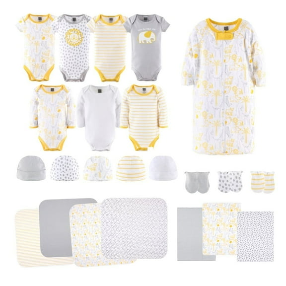 The Peanutshell Newborn Layette Gift Set for Baby Boys or Girls, Yellow Safari, 23 Essential Pieces, 0-3 Months