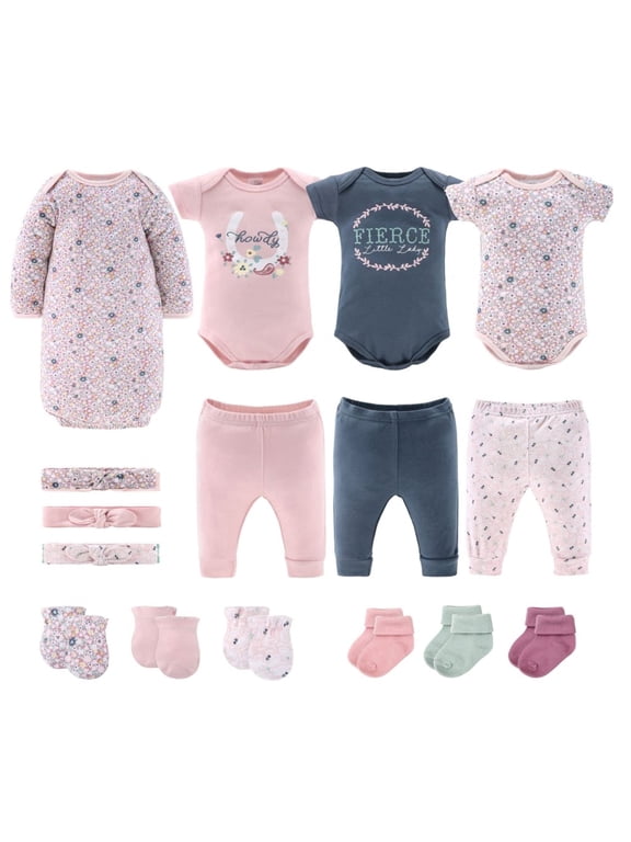 Prairie Floral Baby Girl Clothes Set with Baby Socks and Sleepers, 0-3 Months, 16 Piece Set