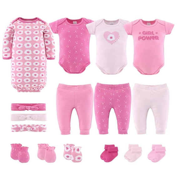 The Peanutshell Newborn Layette Gift Set for Baby Girls, Pretty Pink, 16 Essential Pieces, 0-3 Months