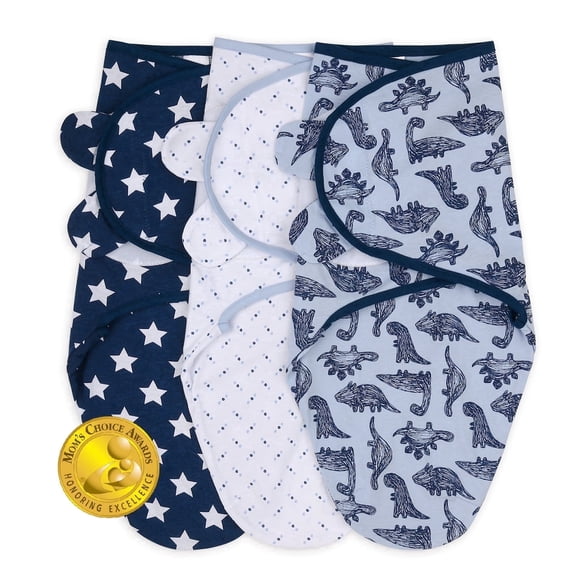 The Peanutshell Newborn Swaddles for Baby Boys, 3 Pack Set, Blue Dino, Small/Medium