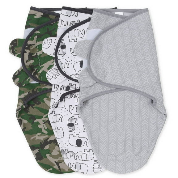 The Peanutshell Newborn Swaddles for Baby Boys and Girls, 3 Pack Set, Camo Elephant