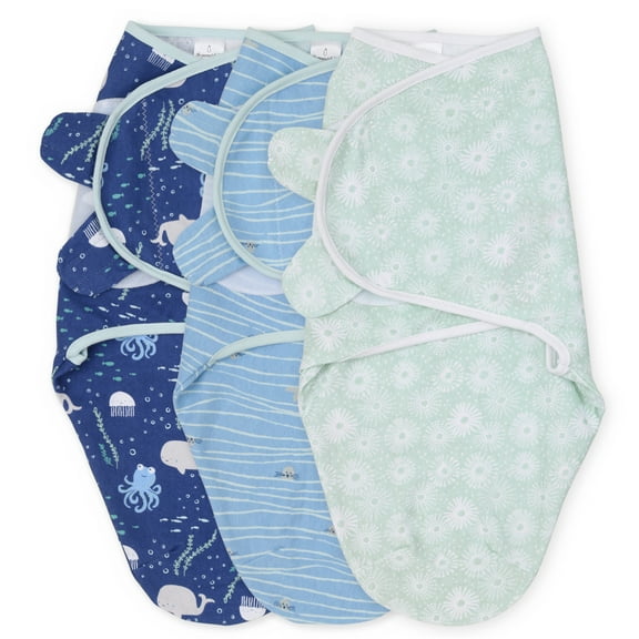 The Peanutshell Newborn Swaddles for Baby Boys and Girls, 3 Pack Set, Under the Sea