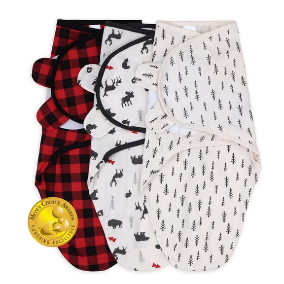 The Peanutshell Newborn Swaddles for Baby Boys or Baby Girls, 3 Pack Set, Plaid Woodland