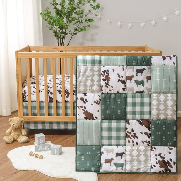 The Peanutshell Nursery Crib Bedding Set for Baby Boys, Boho Farm, 3 Pieces