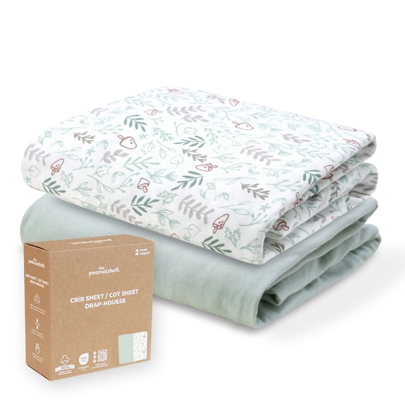 The Peanutshell Organic Cotton Baby Crib Sheets for Boys and Girls, Woodland Botanical, 2 Pack