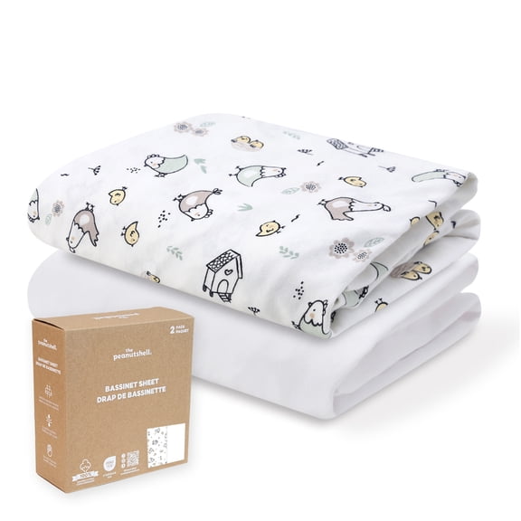 The Peanutshell Organic Cotton Bassinet Sheets, Bed Sheets for Baby Boys and Girls, Cottage Pasture, 2 Pack