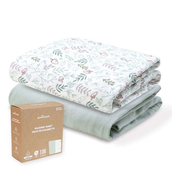 The Peanutshell Organic Cotton Bassinet Sheets, Bed Sheets for Baby Boys and Girls, Woodland Botanical, 2 Pack
