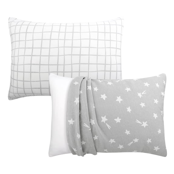 The Peanutshell Organic Cotton Pillow Cases for Baby Boys and Girls, Grey Star, 2 Pack