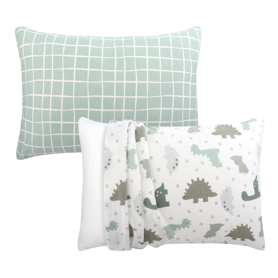 The Peanutshell Organic Cotton Pillow Cases for Baby Boys and Girls, Sage Dino, 2 Pack