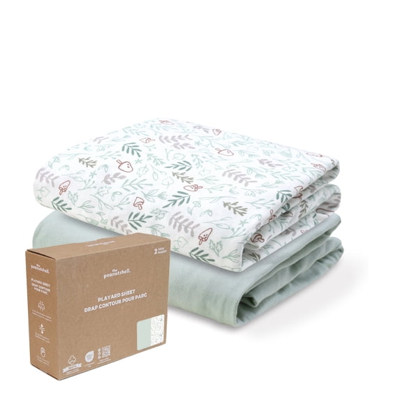 The Peanutshell Organic Cotton Playard Toddler Bed Sheets for Baby Boys and Girls, Woodland Botanical, 2 Pack