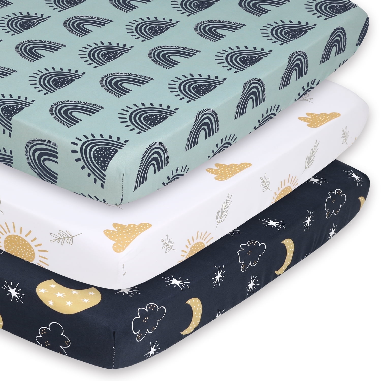 The Peanutshell Pack n Play, Mini Crib, Portable Crib or Fitted Playard Sheets for Baby Boy or Girl, Day and Night 3 Pack Set