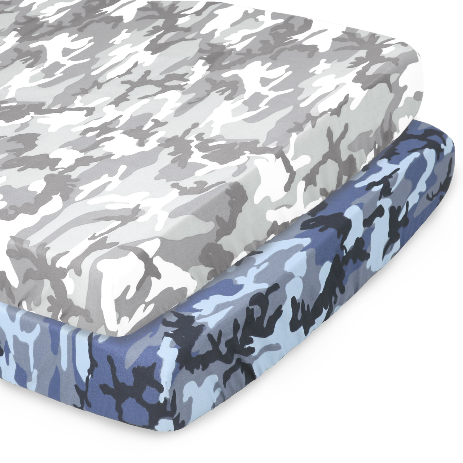 The Peanutshell Pack n Play, Mini Crib, Portable Crib or Fitted Playard Sheets for Baby Boys, 2 Pack Set, Blue and Grey Camo - image 1 of 4