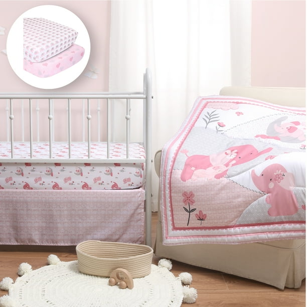 The Peanutshell Pink Elephant 5 Piece Baby Nursery Crib Bedding Set Quilt Crib Sheets Crib Skirt Walmart Business Supplies