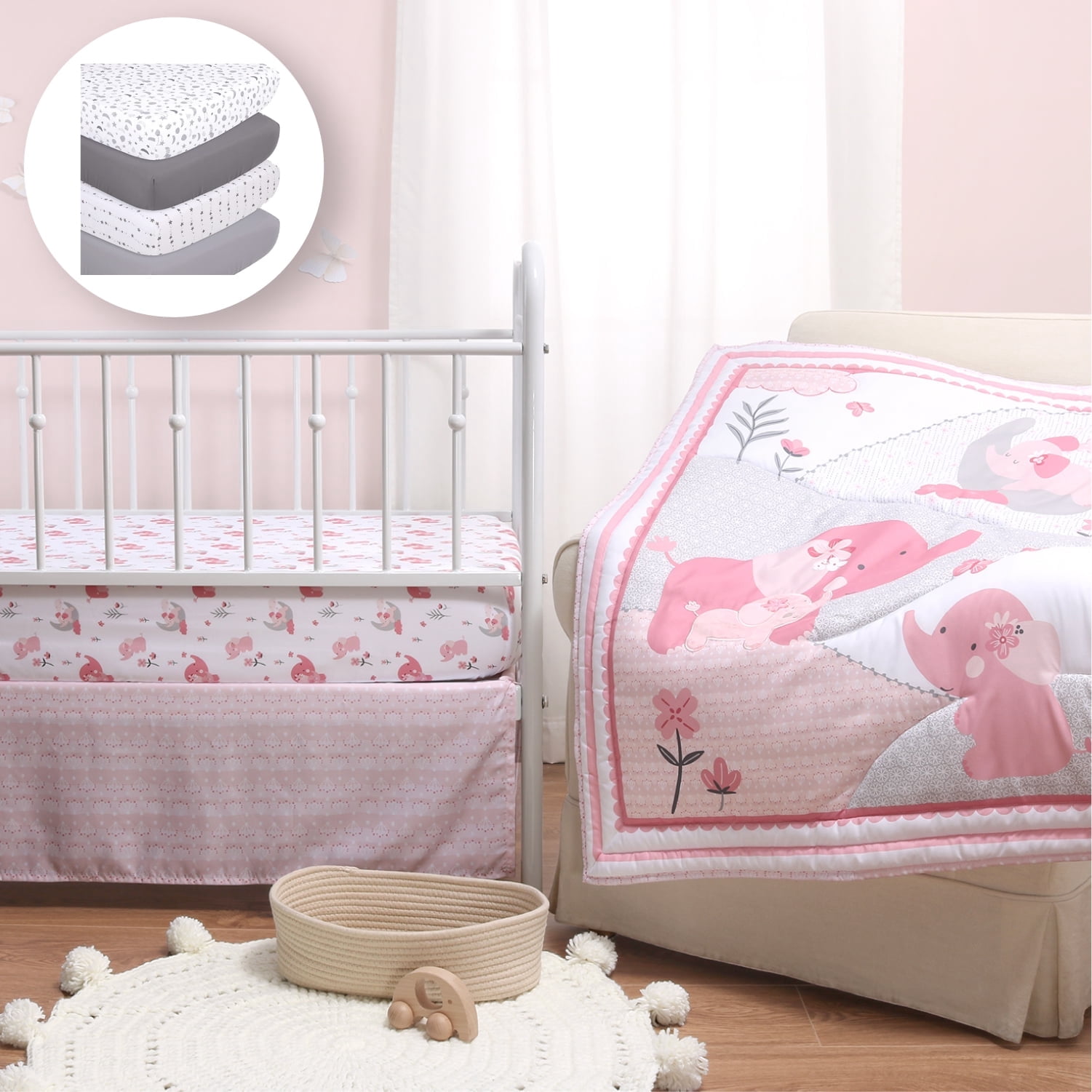 Lush Decor Baby Elephant Fitted Crib Sheet – Plush Pink Polka Dot, 52" X 28" With 9" Pocket