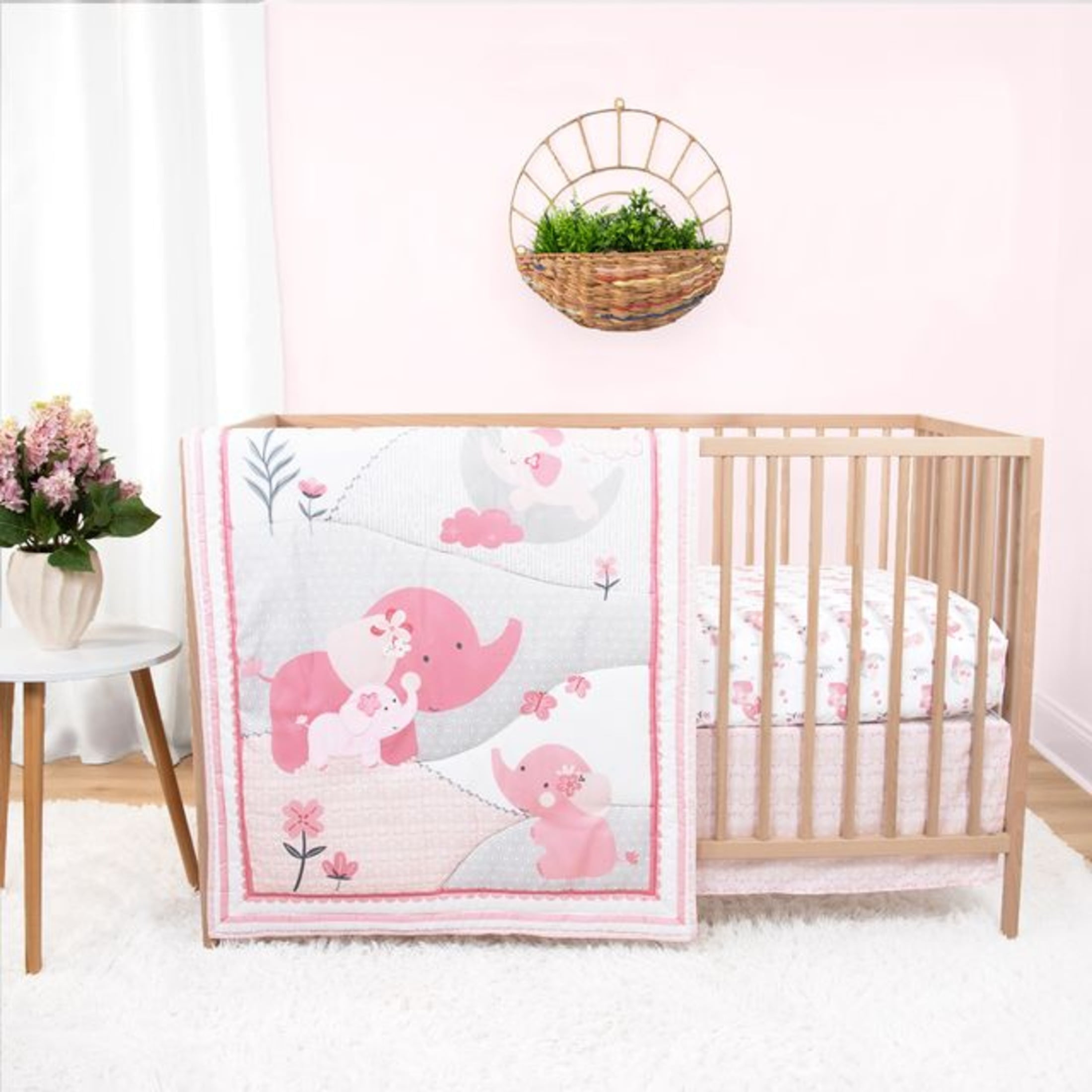 The Peanutshell Piece Pink Elephant Infant Crib Bedding Set for