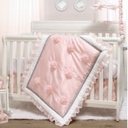 The Peanutshell Pink Floral Embroidered 3 Piece Nursery Crib Bedding Set
