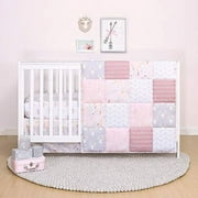 The Peanutshell Pink Floral Meadow Crib Bedding Set for Baby Girls, 3 Piece Nursery Set