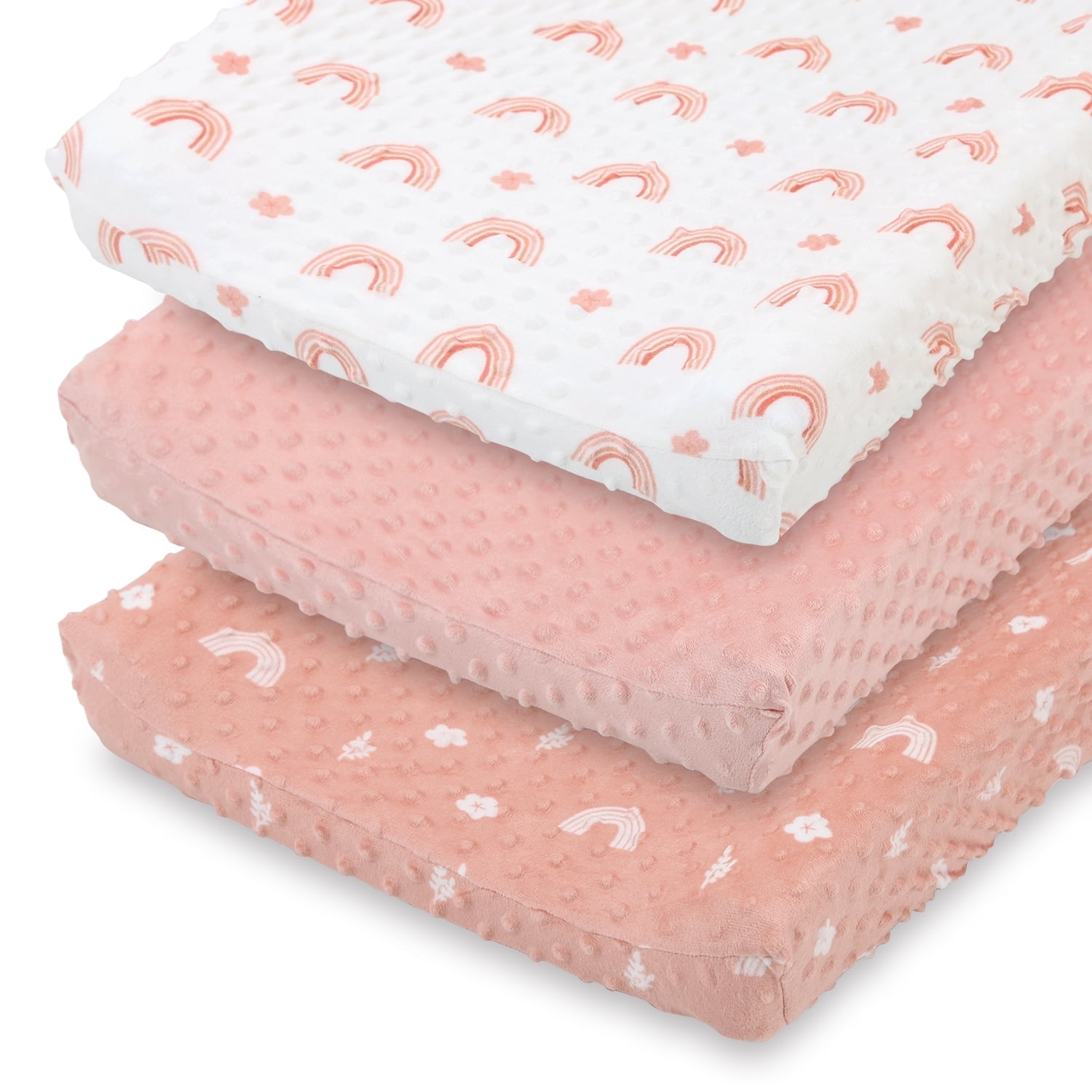The Peanutshell Rainbow Floral Plush Baby Changing Pad Covers for Newborns, 3-Pack
