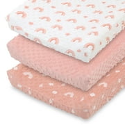 The Peanutshell Rainbow Floral Plush Baby Changing Pad Covers for Newborns, 3-Pack
