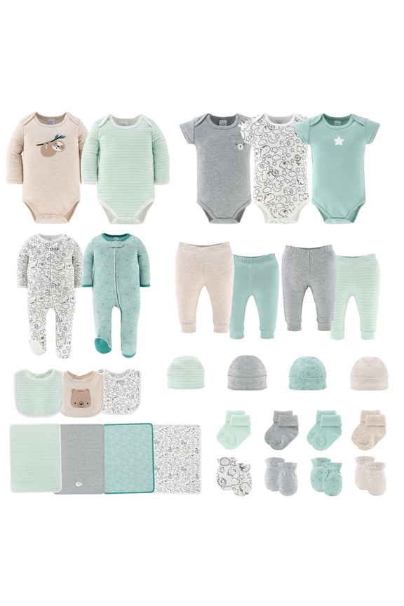 Unisex Animals and Insects Cotton Layette Gift Set, Baby Clothes Essentials, 30-Piece