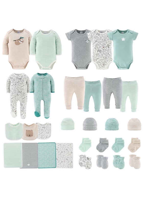 Unisex Animals and Insects Cotton Layette Gift Set, Baby Clothes Essentials, 30-Piece