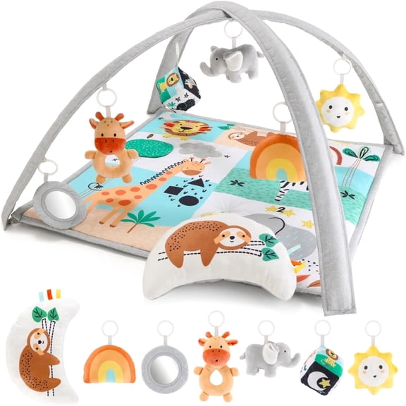 The Peanutshell Safari 123 Activity Gym and Baby Play Mat, Baby Gym Activity Center, 7-Piece Count