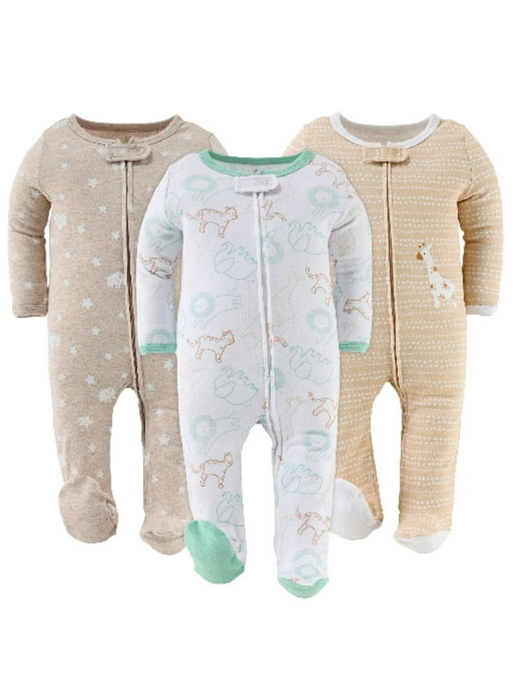 Serene Safari Baby Bodysuit Sleeper Set for 0-3 Months, 3-Pack