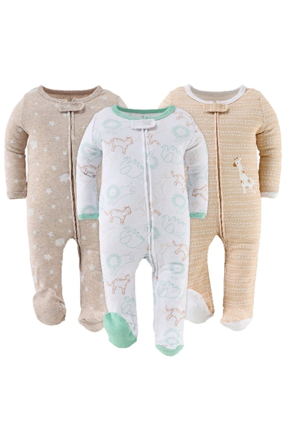 Serene Safari Baby Bodysuit Sleeper Set for 0-3 Months, 3-Pack