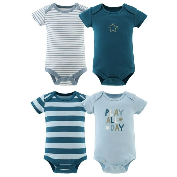 The Peanutshell Star Stripe Set Baby Bodysuit for 3-6 Months, 4-Pack
