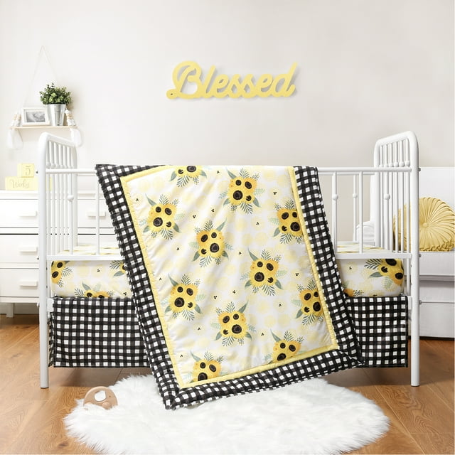The Peanutshell Sunflower Crib Bedding Set for Baby Girls, 3 Piece