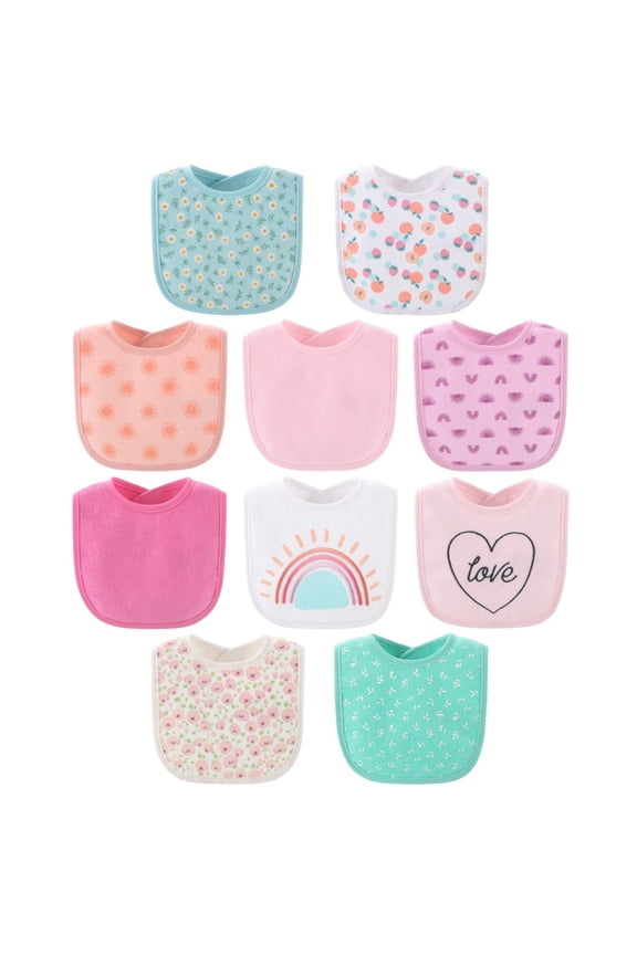 Sweet Girl Terry Baby Bib 10 Pack Set, Feeding, Teething, Drooling
