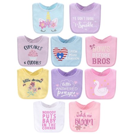 The Peanutshell Terry Feeding Baby Girl Bibs, 10 Pack, Pastel