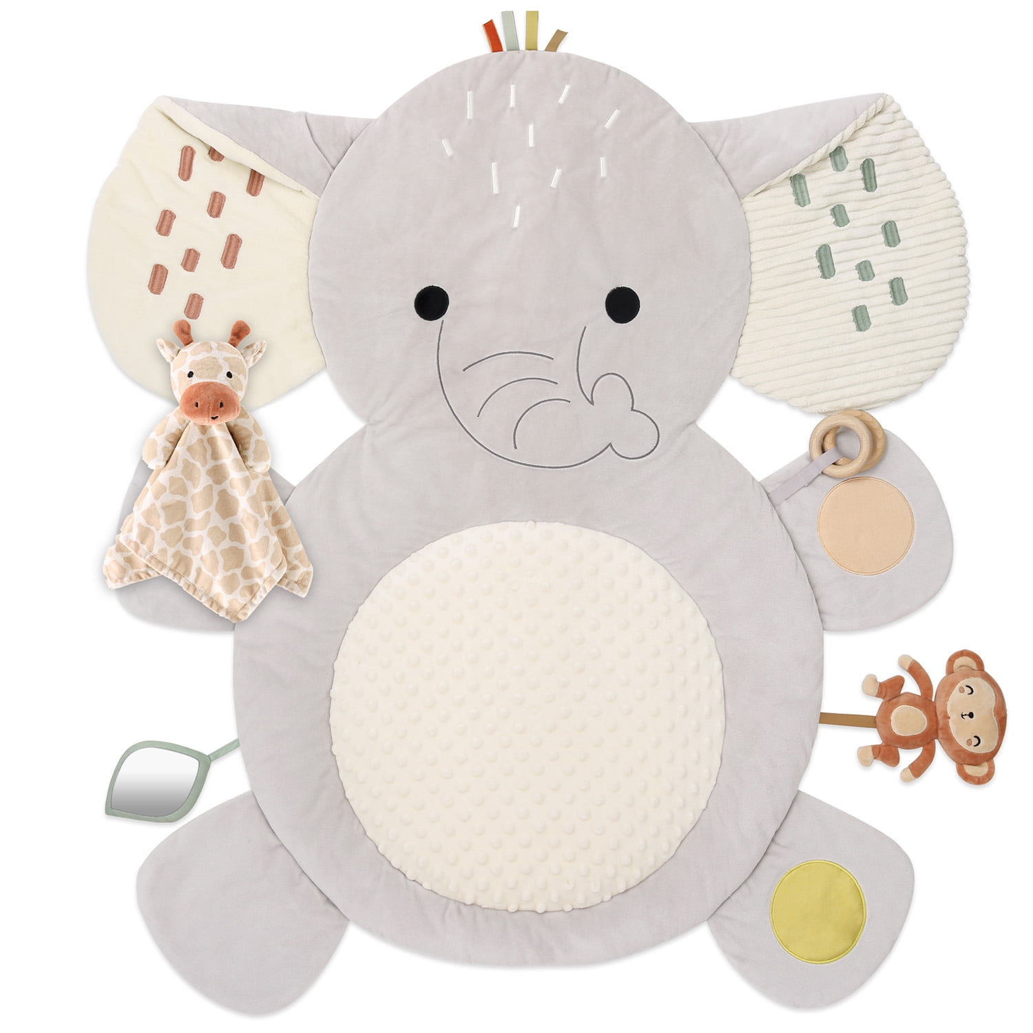 The Peanutshell Tummy Time Baby Play Mat & Lovey Security Blanket Set for Babies, Safari Elephant