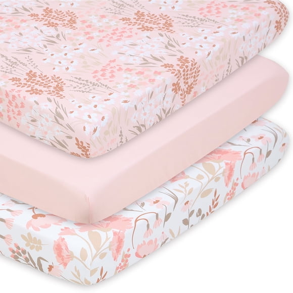 The Peanutshell Fitted Crib Sheets, Soft and Breathable Playard Sheets, Whimsical Floral, 3 Pack