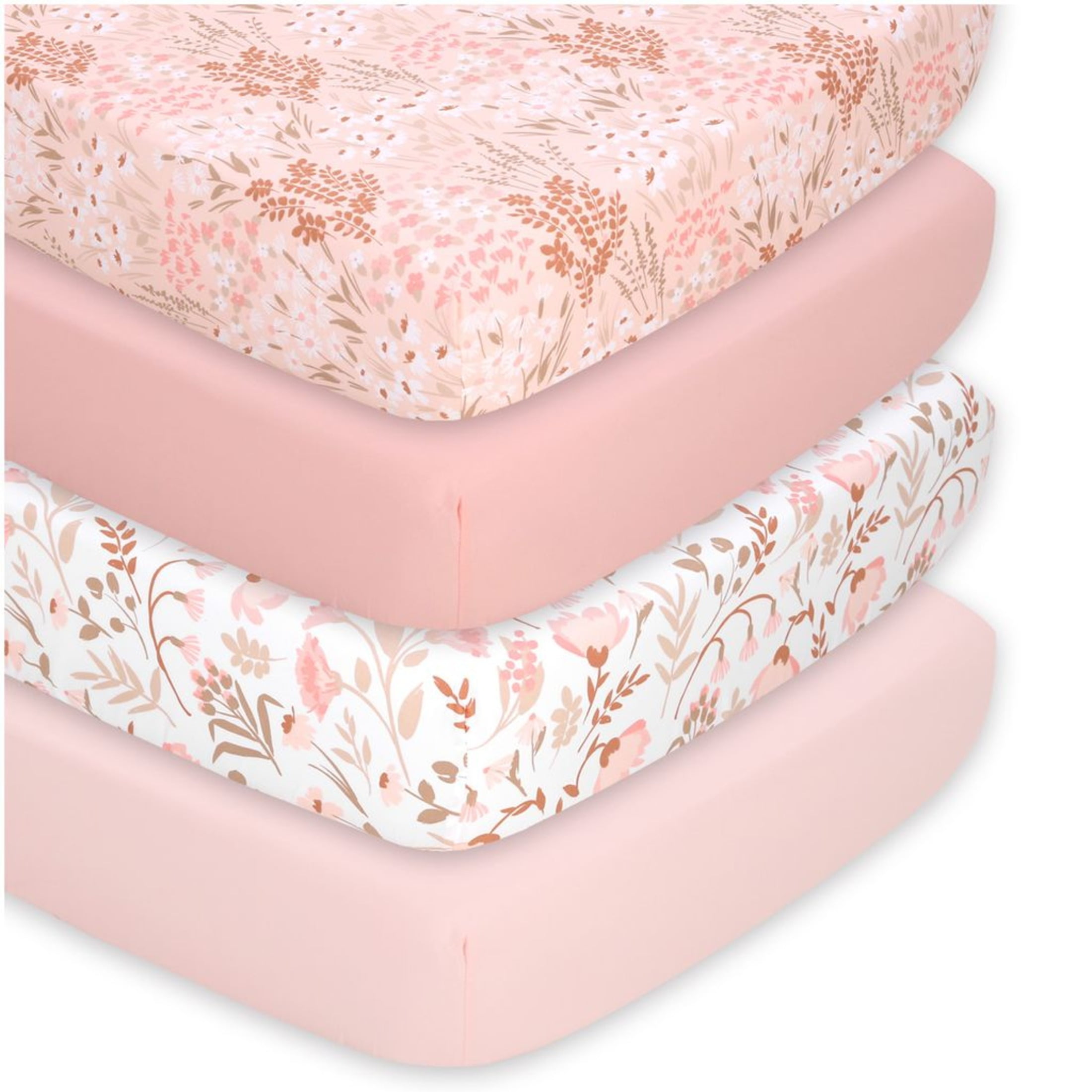 Pink Floral Microfiber Baby Girl Crib Sheets Set, 4-Pack