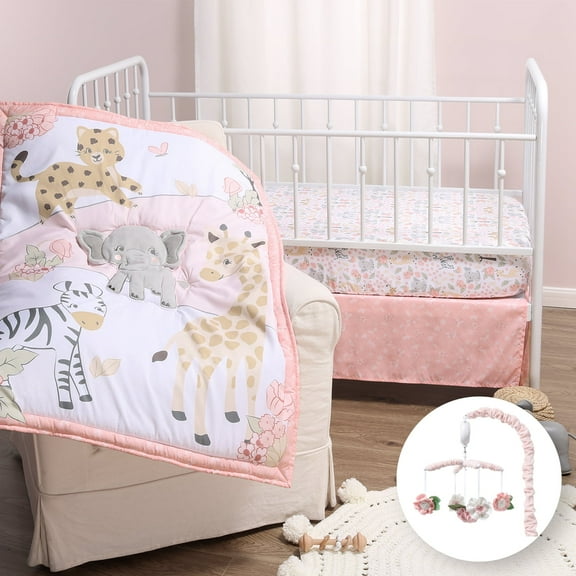 The Peanutshell Wildest Dreams 4 Piece Baby Nursery Crib Bedding Set, Quilt, Crib Sheets, Crib Skirt, and Mobile