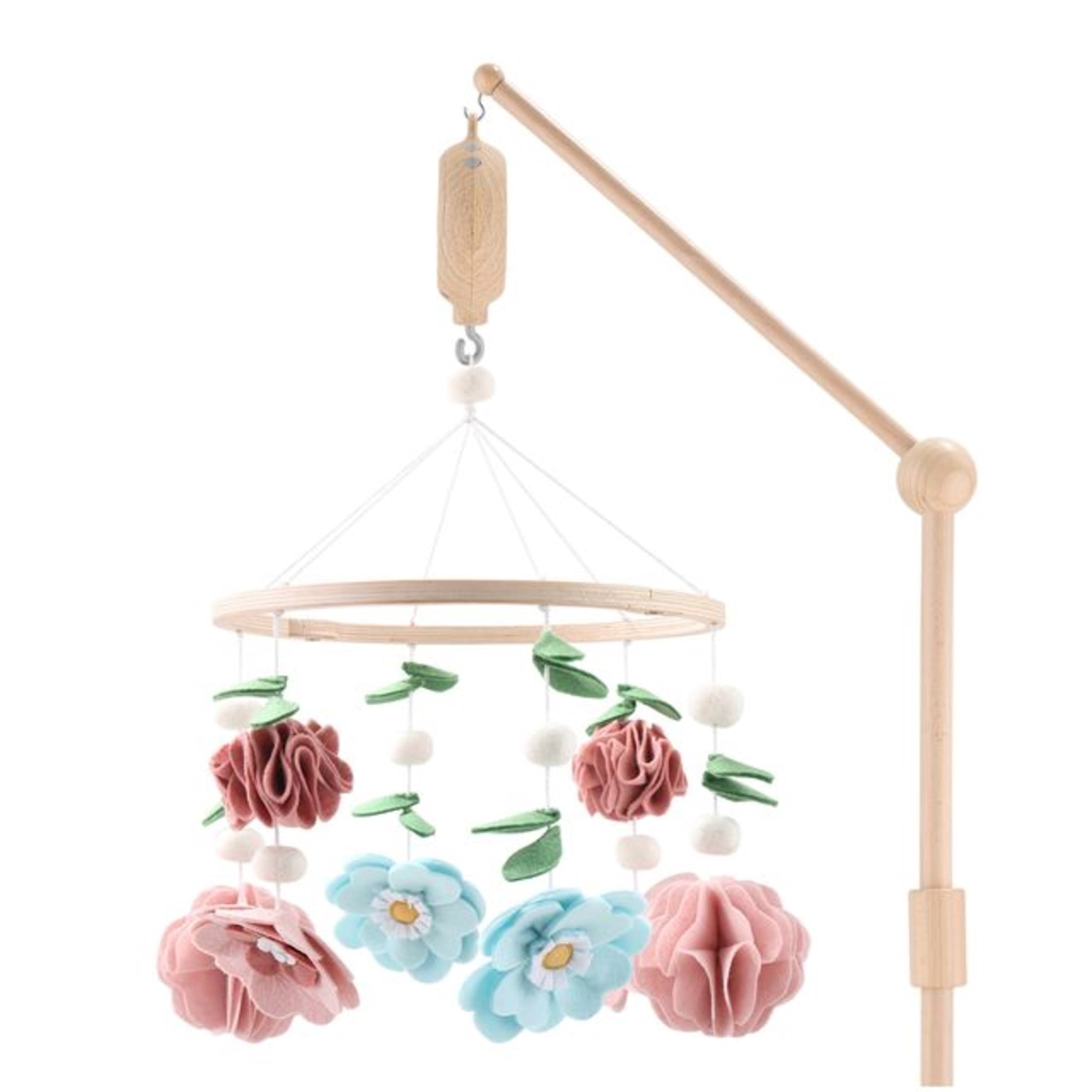 The Peanutshell Wildflower Baby Musical Wooden Crib Mobile