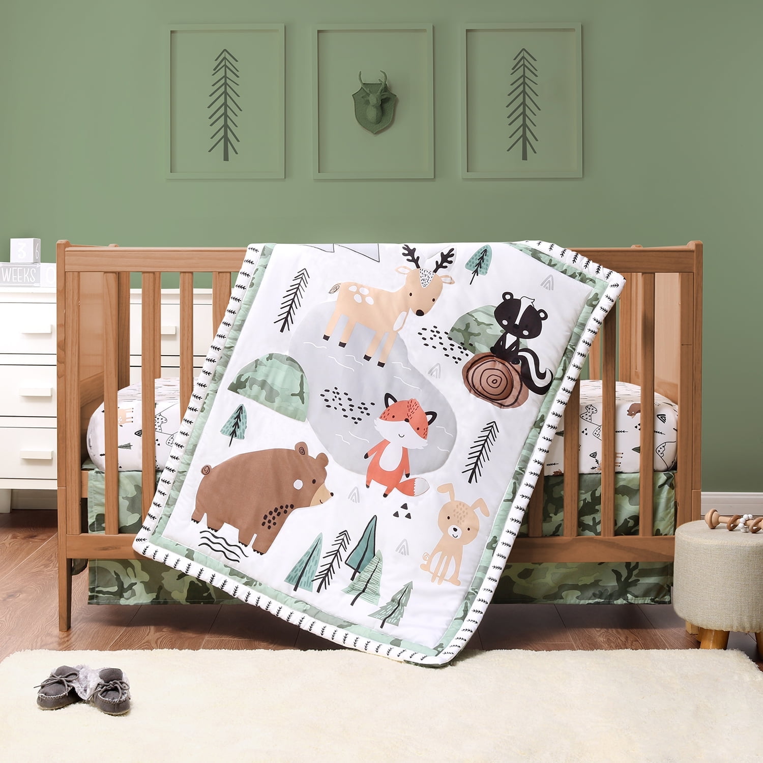 Peanutshell 3-Piece Woodland Camo Crib Bedding Set with Animal Print ...